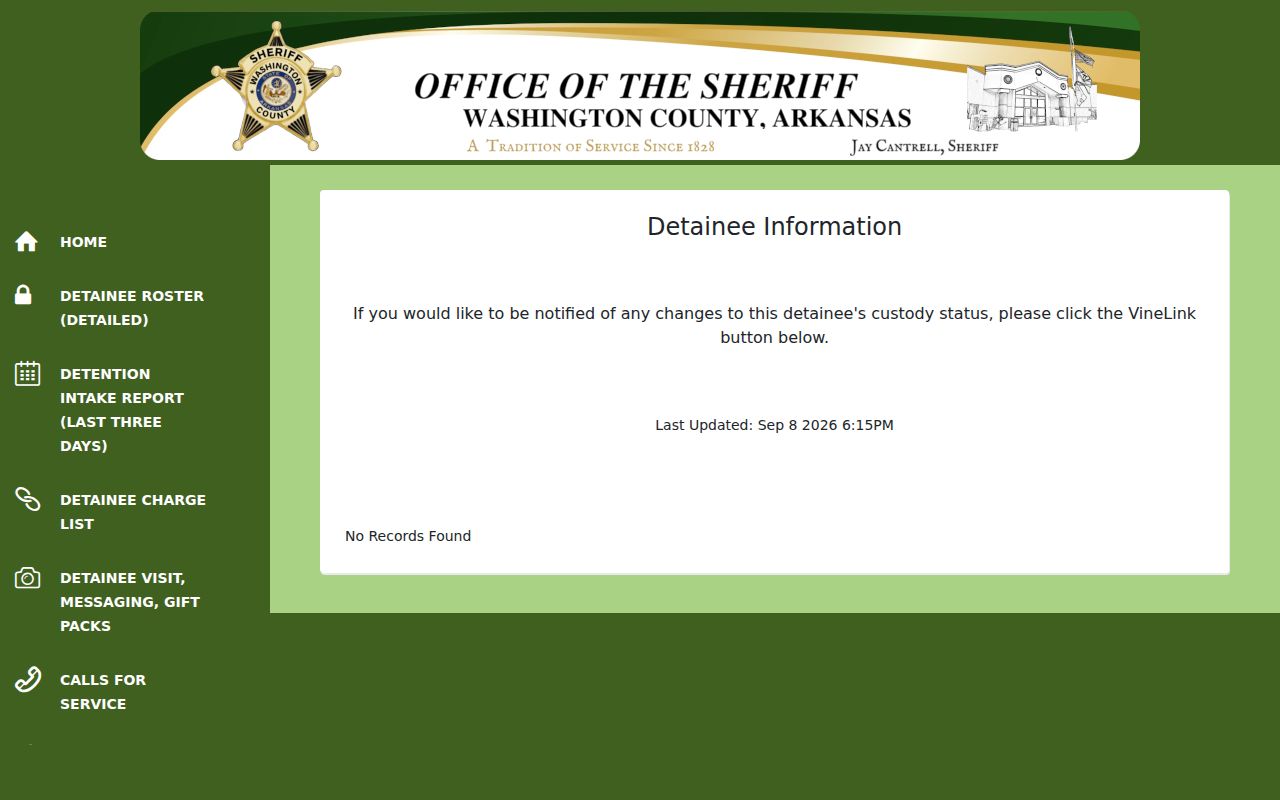 Washington County arrest warrant custody and detainee information