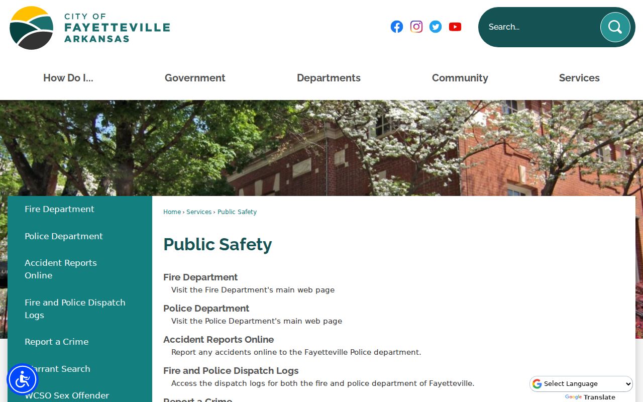Washington County active warrant route on Fayetteville public safety page