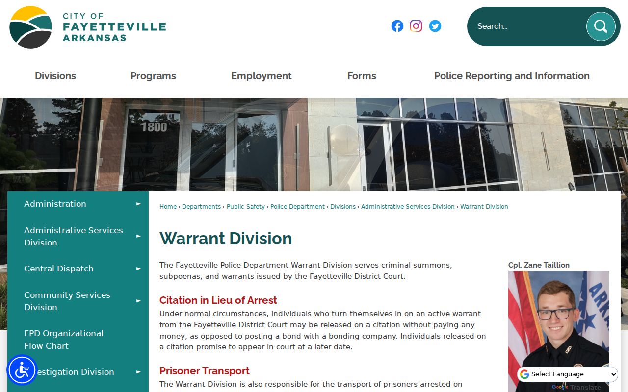 Fayetteville warrant division information