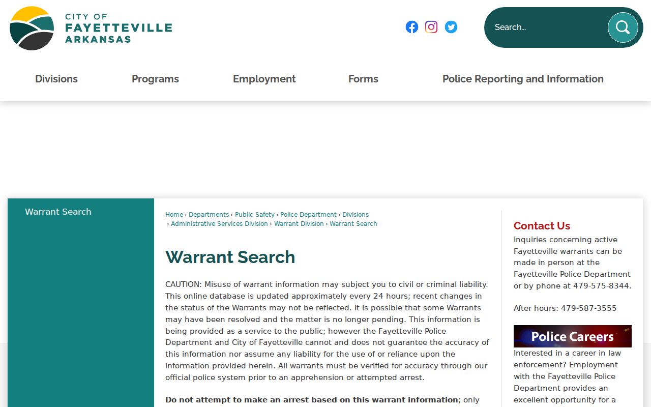 Fayetteville warrant search from the police department