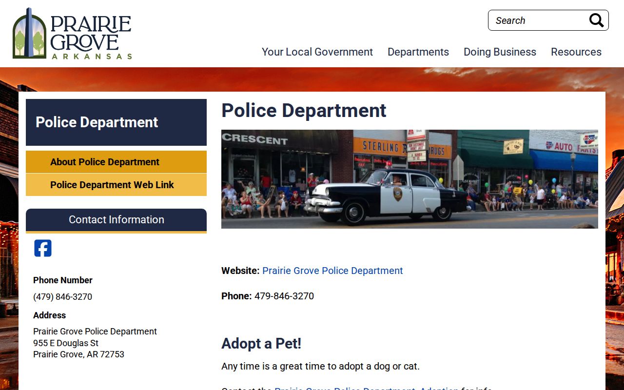 Prairie Grove Police contact for Prairie Grove warrant service