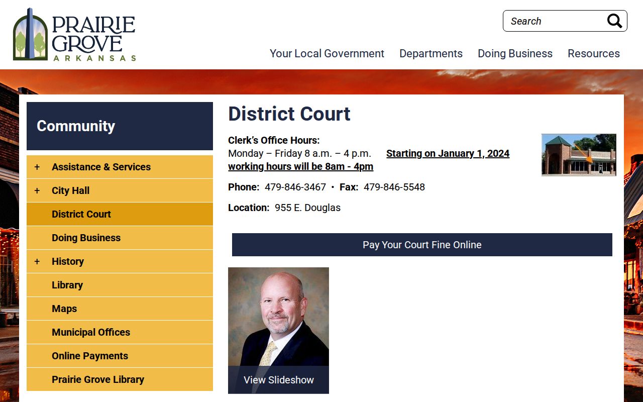 Prairie Grove warrant records and District Court instructions