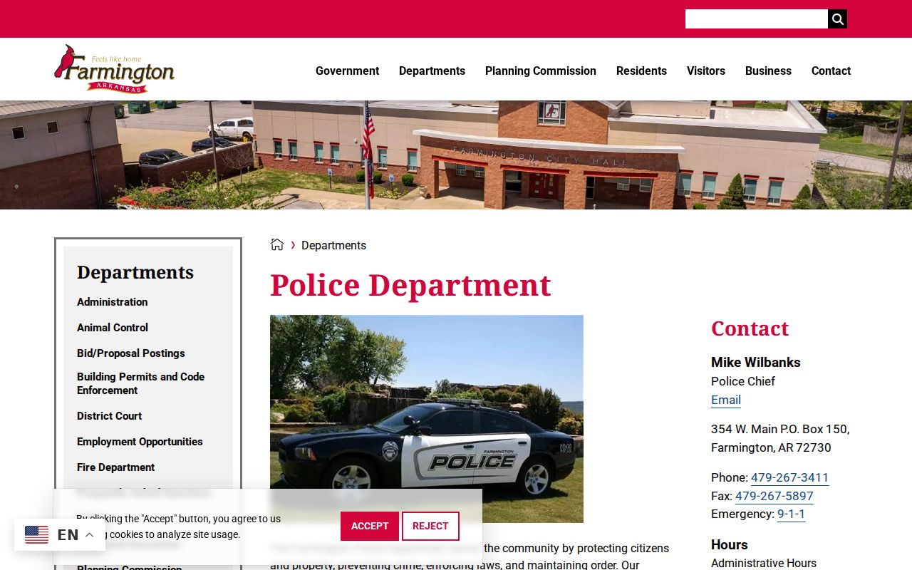 Farmington Police contact for Farmington warrant service records